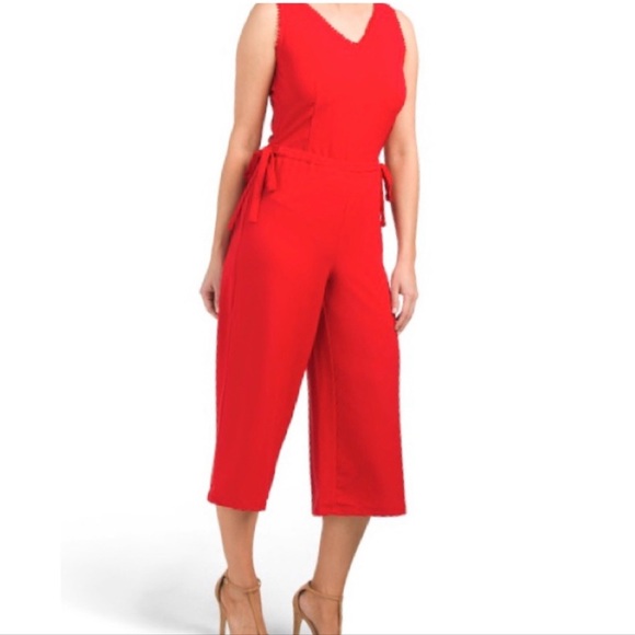 NWT Carolina Belle Wide Leg Jumpsuit Sleeveless Cropped Red Sz 12 - Picture 1 of 16